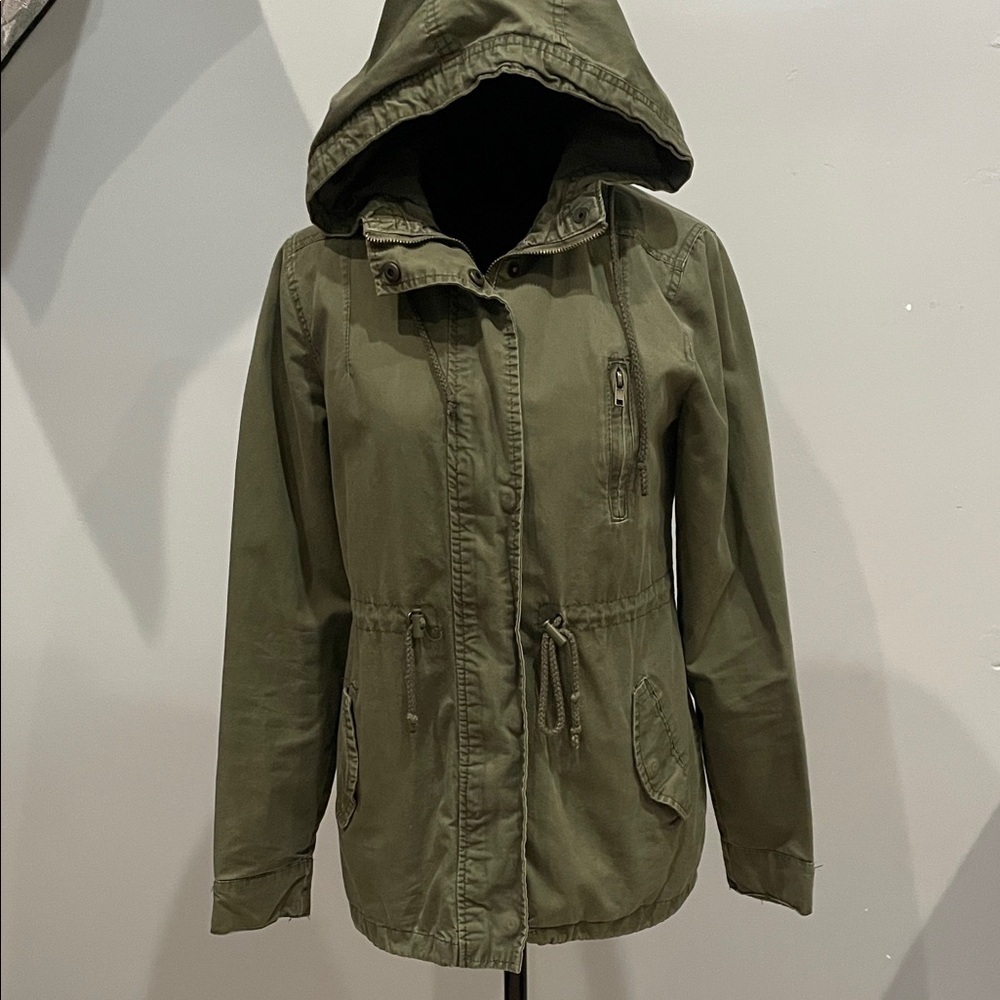 Olive Green Hooded Women's Jacket small with pockets